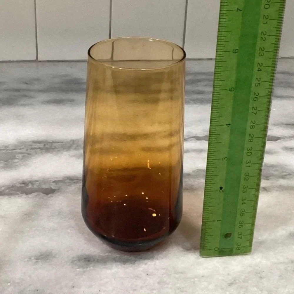 Rakle Amber Glass Tumblers, Set of 4 Mid Century Ombré Drinkware, Modern Glasses